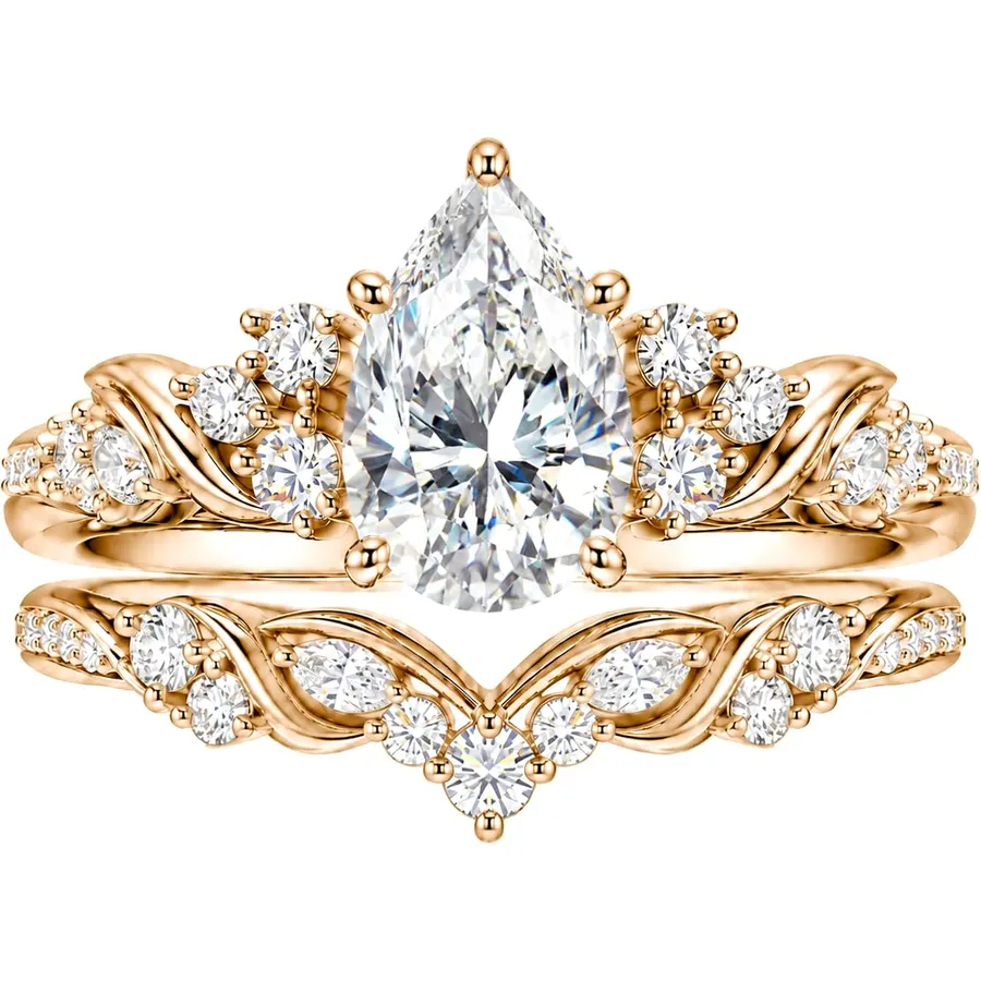 1-3CT Pear Shaped Moissanite Wedding Ring Set for Women
