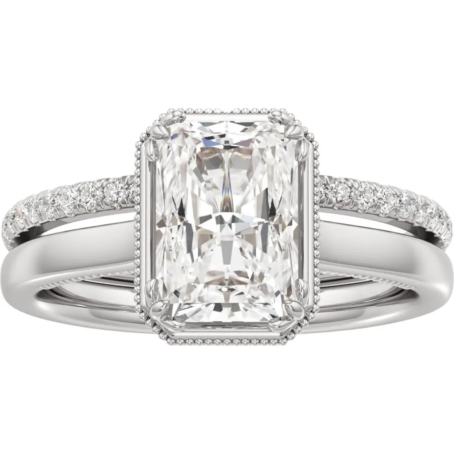 1-5 CT Radiant Moissanite Halo Pave Bridal Ring Set for Women