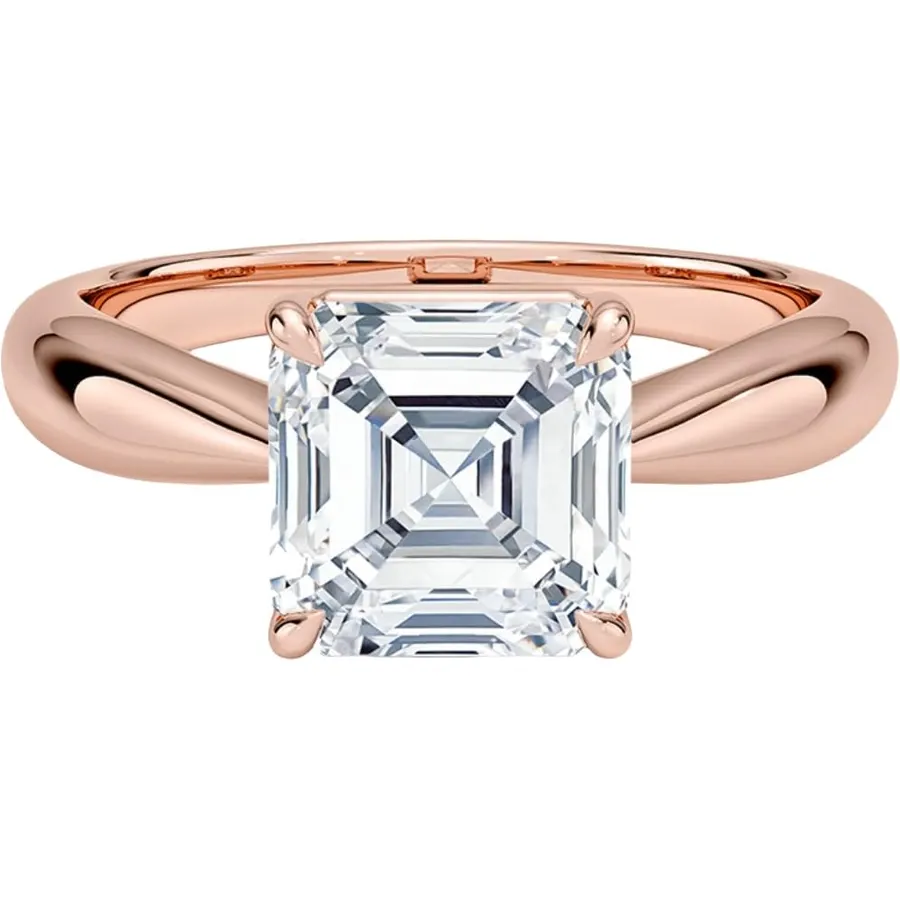 1 Ct Asscher Solitaire Moissanite Ring, Rose Gold Plated Silver, Size 4