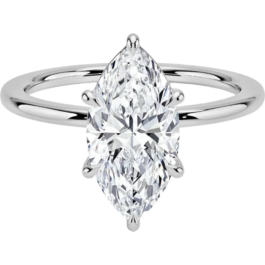 1 Ct Marquise Solitaire Moissanite Engagement Ring, 10k White Gold, Size 7