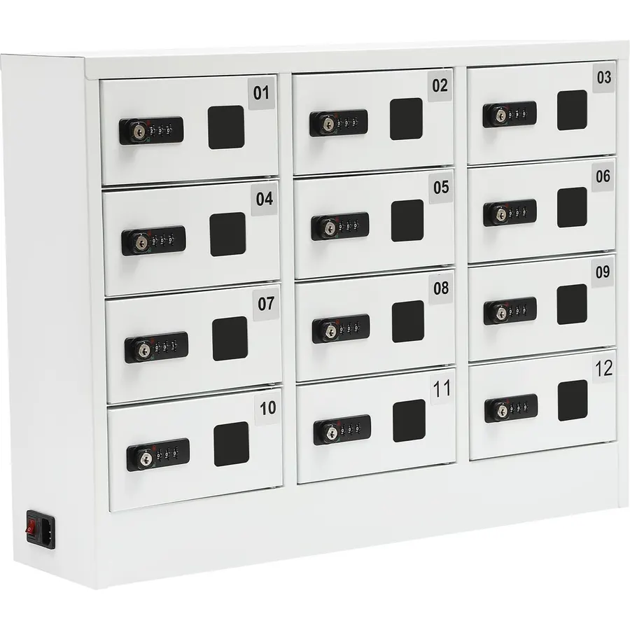 12 Compartment Cell Mobile Phone Charging Station, Cellphone Locker Cellphone Charging Station, iPad mini Storage w/Combination Lock & 3 Keys for Schools Churches & Airports