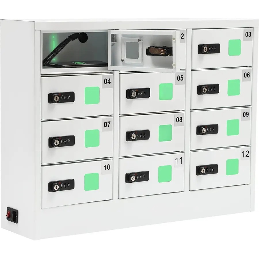 12 Slot Cell Phone Charging Station & Locker, Metal Mobile Cabinet
