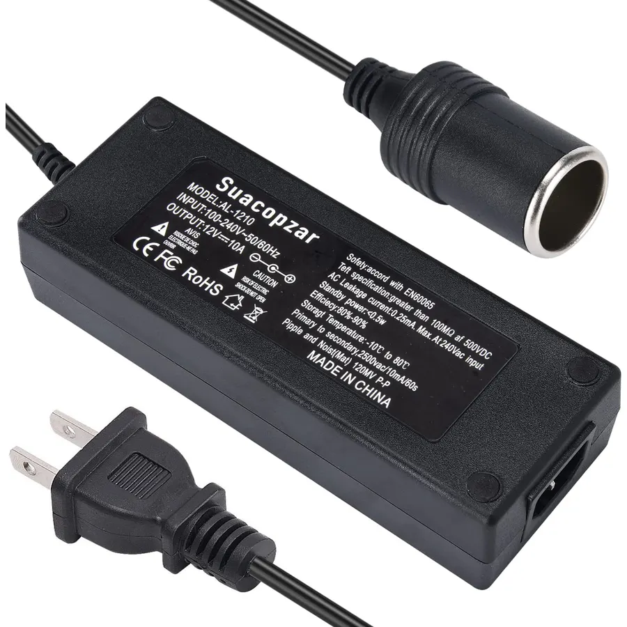 12V 10A Car Power Adapter Female Auto Cigarette Lighter Plug, AC 100-240V to DC 12V 10A 120W Power Supply Adapter AC to DC Converter Transformer for Car Powered Device