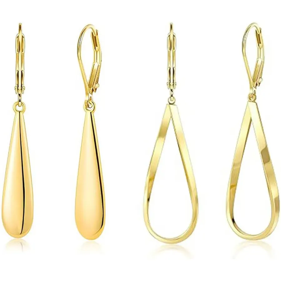 14K Gold Plated Dangle Earrings Set for Women