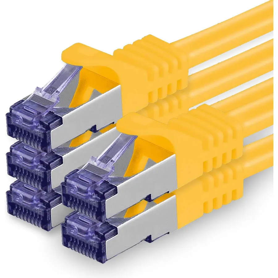 1aTTack.de Cat.7 LAN ethernet Cable 0,5m - Yellow - Cat7 LAN Network 10GBASE-T - 10000 Mbps (Sftp Pimf) Double Shielded patchcable RJ45 Plug Cat.6a