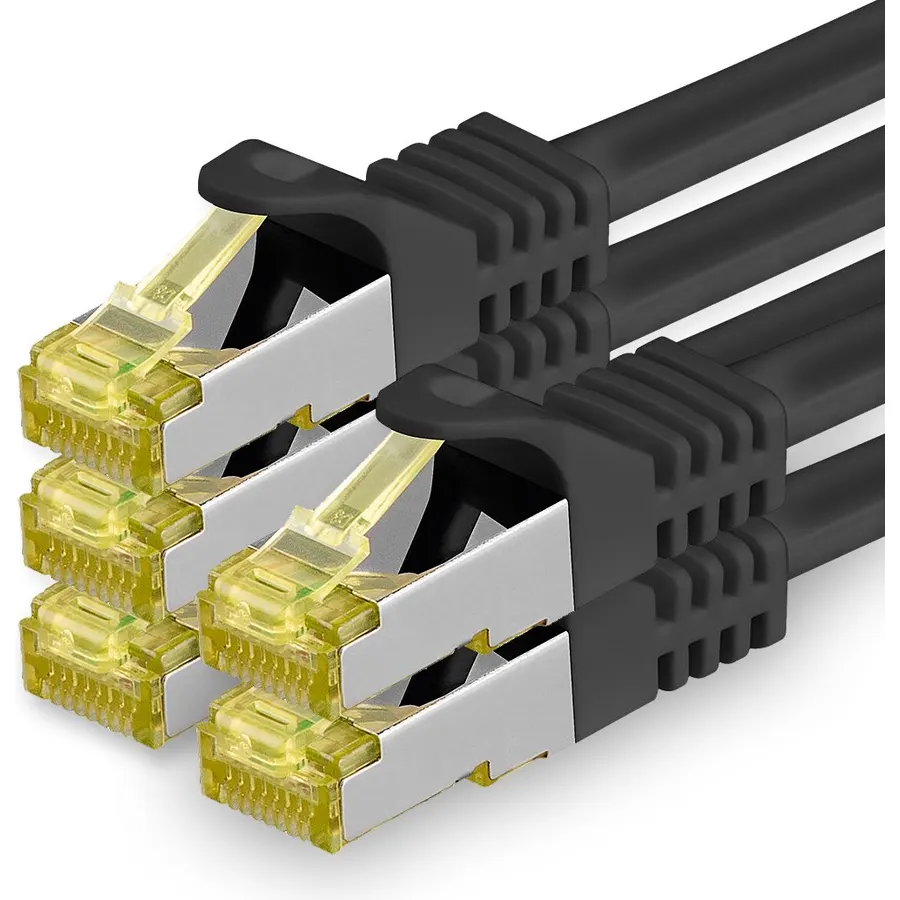 1aTTack.de Cat.7 Patch Cable Set S/FTP (PiMF) Ethernet LAN Network Cables 10 Gigabit/s High Speed 600 MHz with Locking Protection Halogen-Free (LSZH) Schwarz - 5 Pieces 3m
