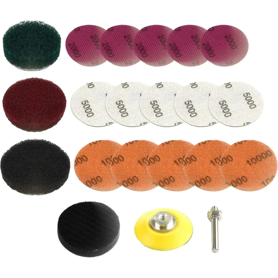 2 Inch Headlight Restoration Kit with Scouring Pads and Sanding Discs for Drill - Remove Haze Yellowing Improve Visibility 75mm