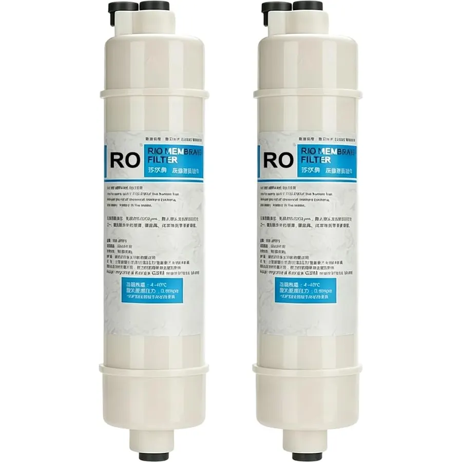 2-Pack 10-inch RO Reverse Osmosis Membrane Filter Cartridges, 0.0001μm, 1/4-inch Quick-Connect, Suitable for Whole-House Water Purification Systems