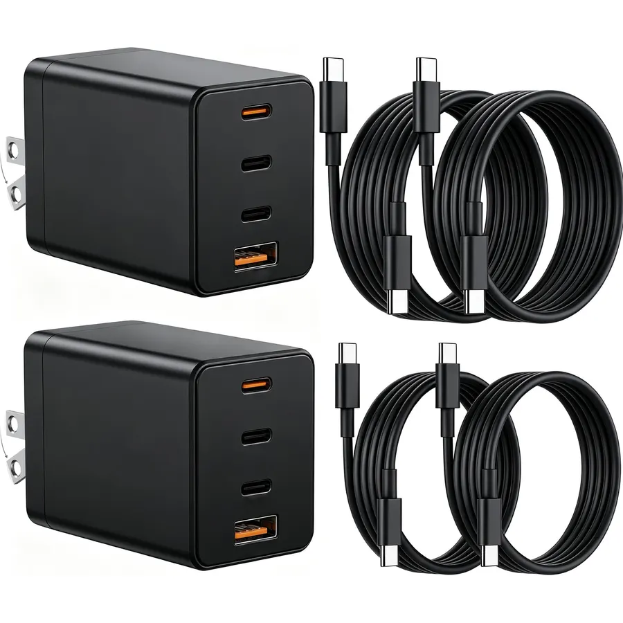 【2 Pack】 USB C Charger Block, GaN Fast Charger, Foldable 4-Port Type C Charging Block, Fast Charging Adapter for MacBook Pro/Air, iPad, iPhone