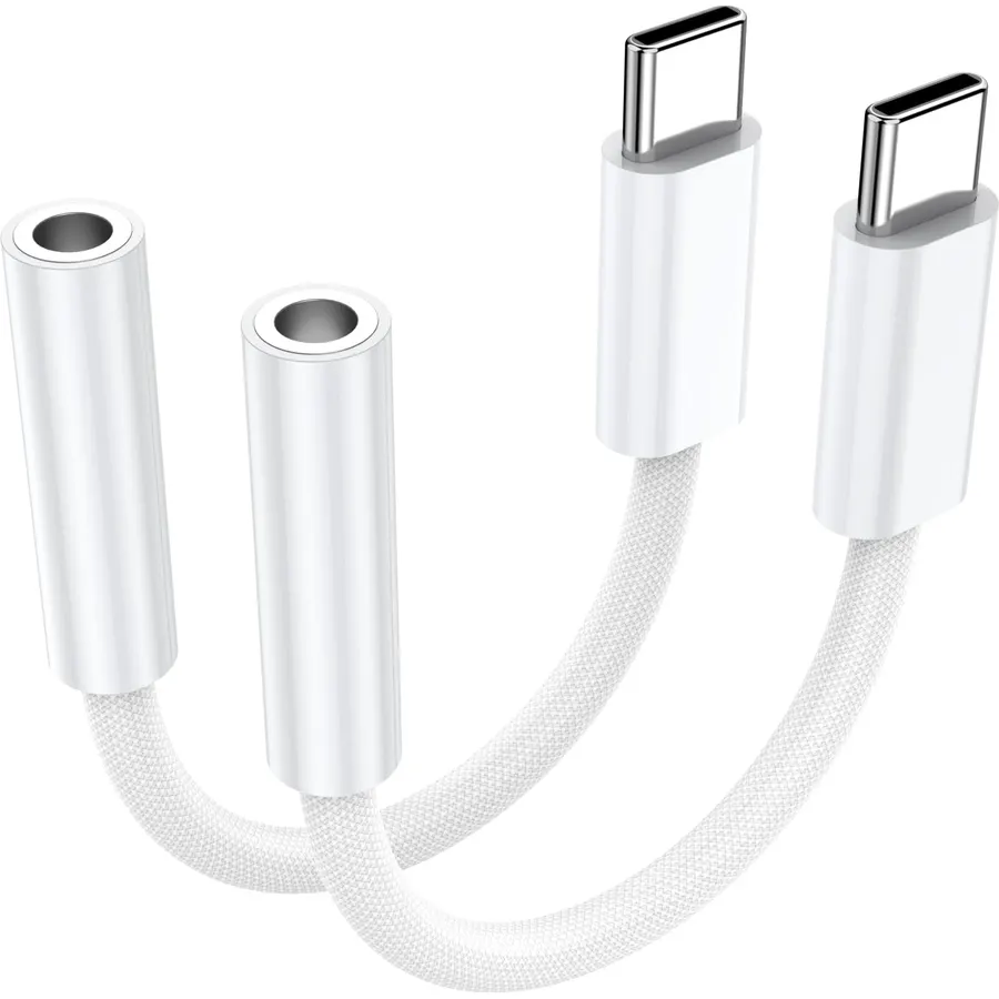 2 Pack USB C to 3.5 mm Jack Adapter, 3.5mm 1/8 Inch Aux to USB C Audio Headphone Jack Adapter Compatible with iPhone 17/16/15, iPad Pro, SMSUNG Galaxy S25 S24 S23 Ultra, Pixel 10/9/8