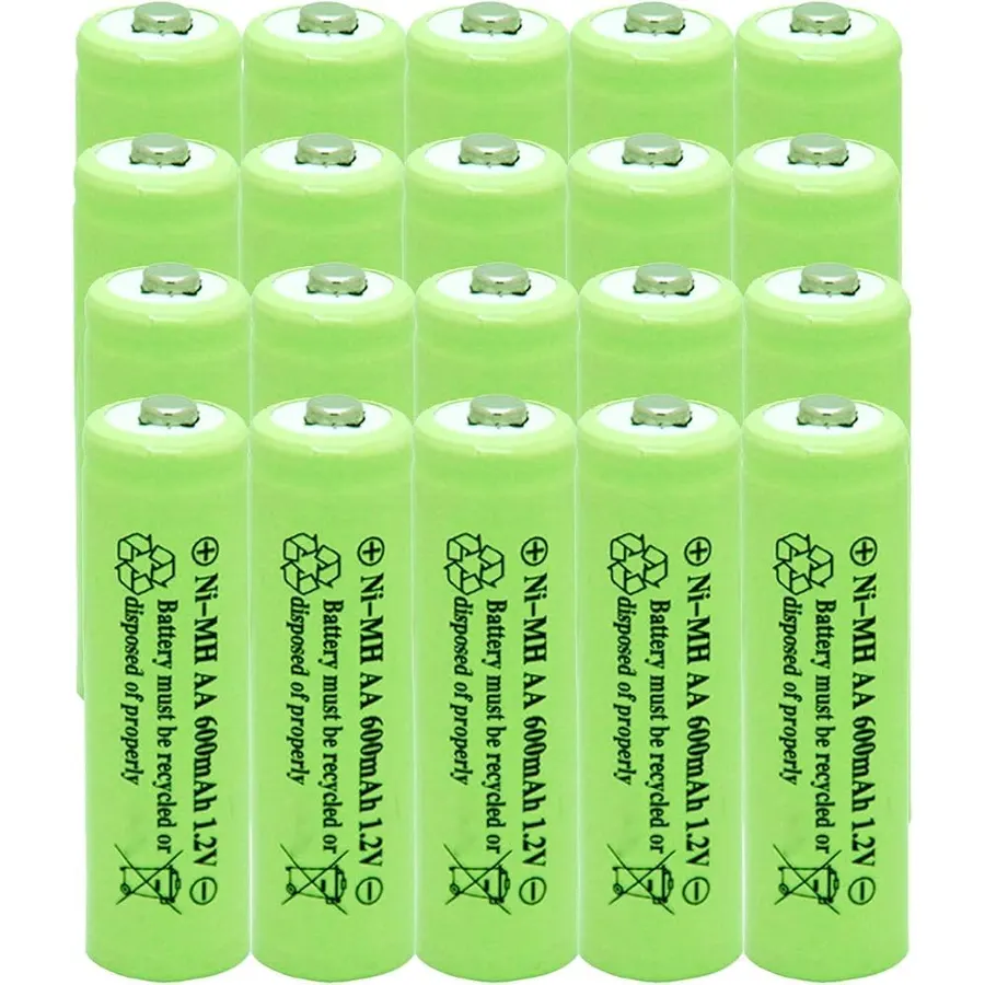 【20 Pack】 Solar Light AA NiMH 600mAh 1.2V Rechargeable Batteries AA Rechargeable Batteries for Solar Lights(Height 50mm,Diameter 14mm)