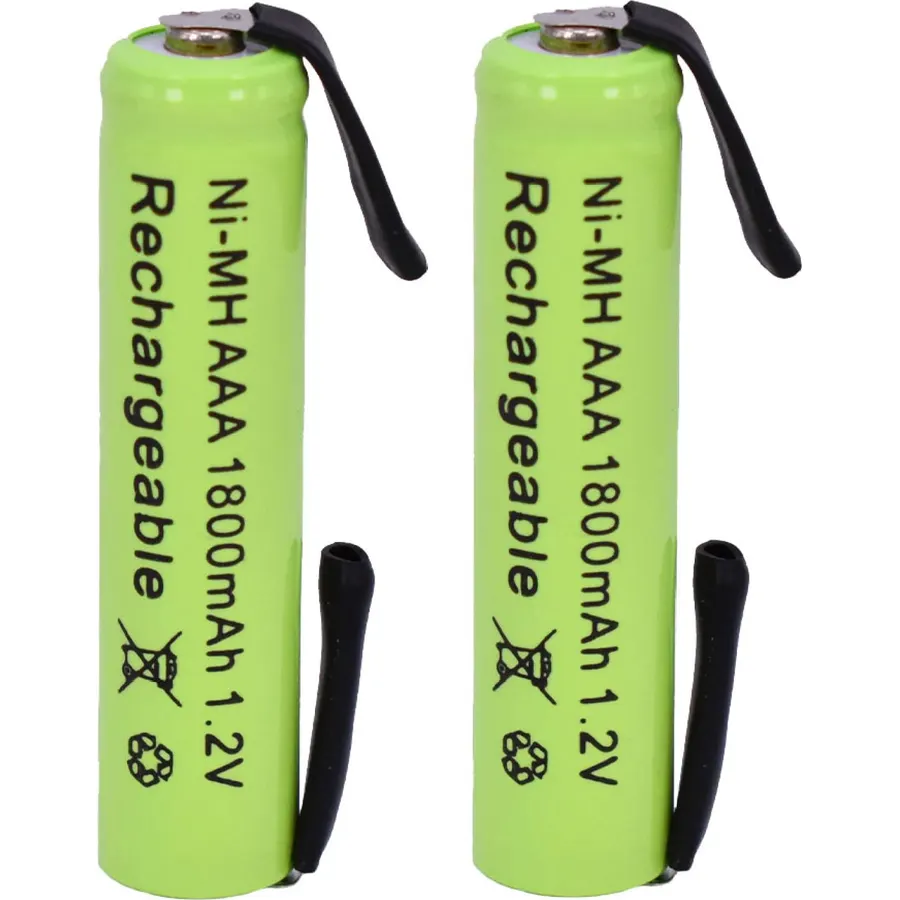 【2pcs】 AAA 1800mAh 1.2V Ni-MH with Solder Tabs Rechargeable Battery Cell, for Electric Shaver, Razor, Toothbrush (10.5×44.5mm)