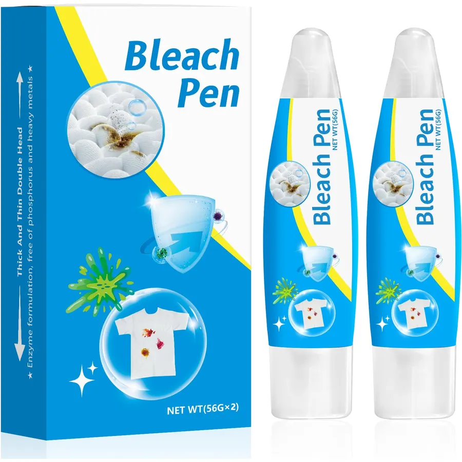 2PCS Bleach Pen，Bleach gel for Clothing, Portable bleach pen，More effective stain removal，Accessories,Instantly Remove New Stains