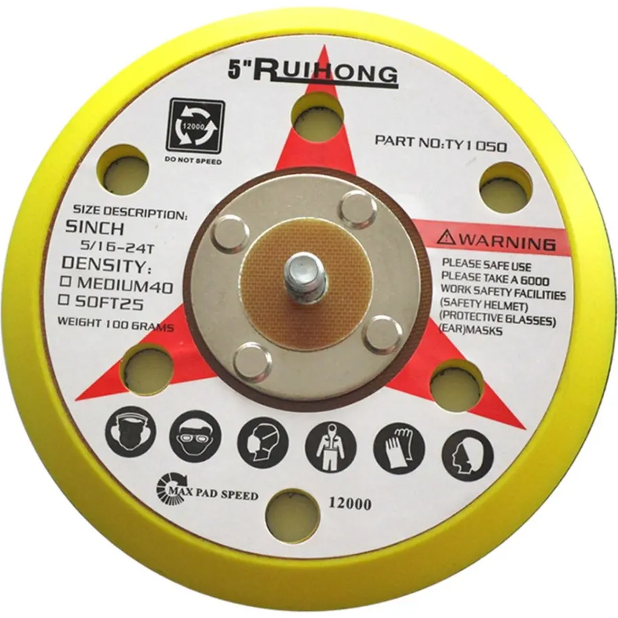 5 Inch Sanding Disc M8 Thread, 6-Holes Flocking Backing Pad Flexible PU Power Sander Part for Wood Metal Polishing 10000 RPM