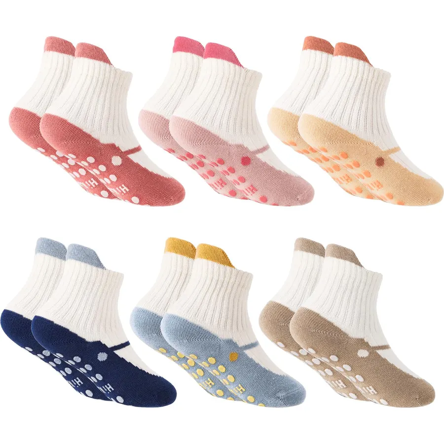6 Pairs Baby Girls Toddler Non Slip Socks Grip Cotton Socks
