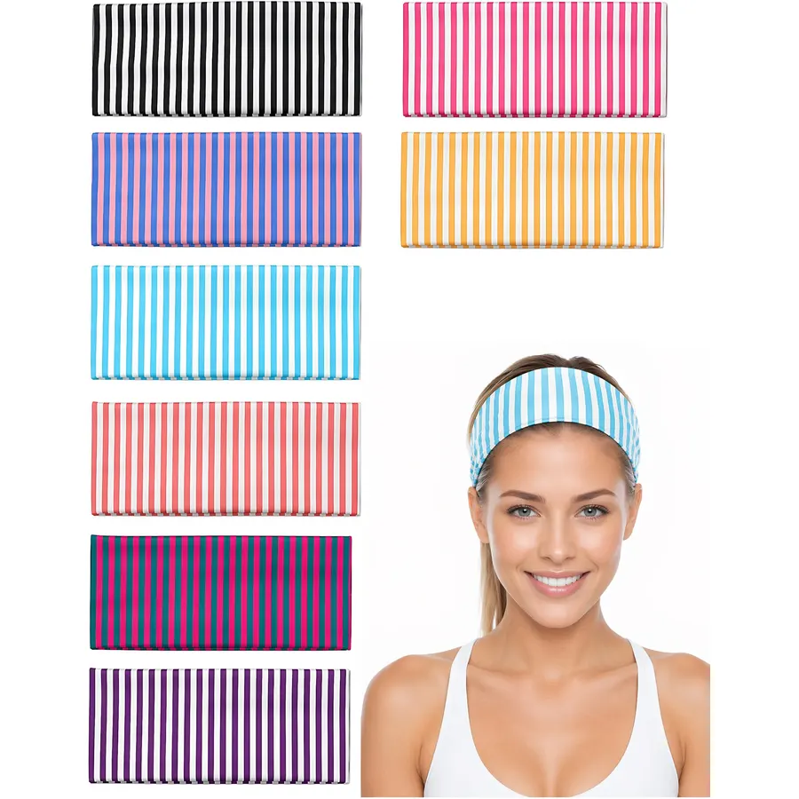 8 Pack Striped Headbands for Women, Wide Striped Headband Pack