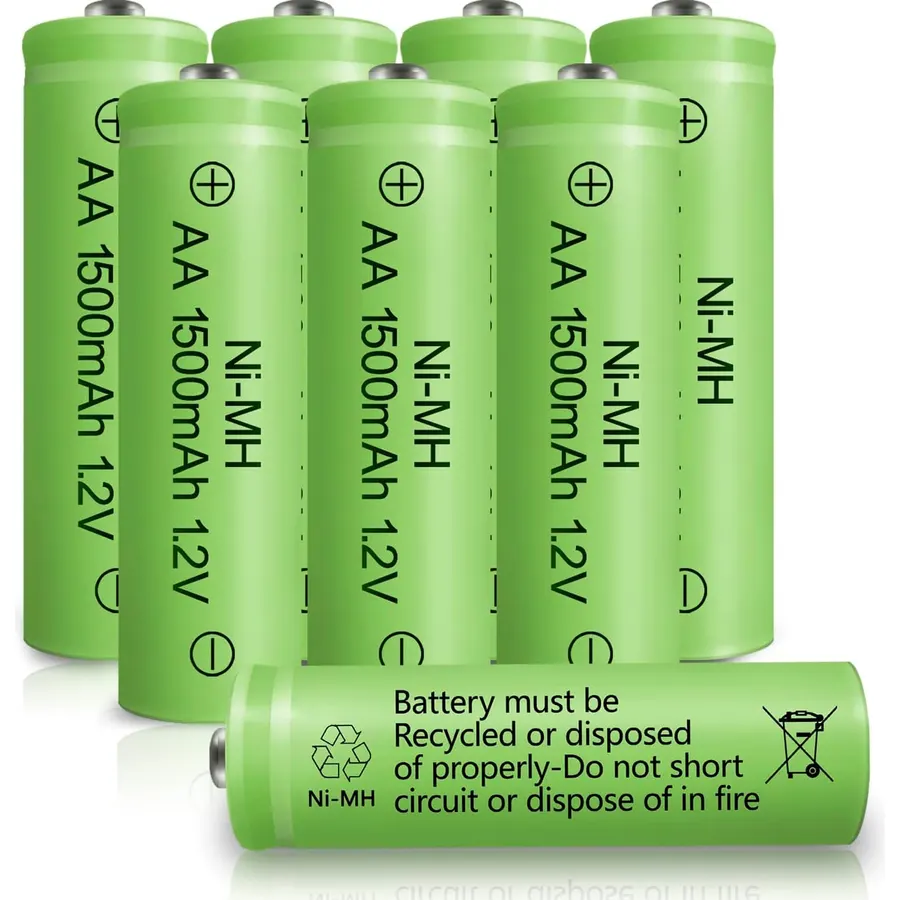 【8pcs】 Aa Rechargeable Batteries Nimh 1.2v Double a 1500mah High Capacity Battery Low Self Discharge for Solar Lights String Light.(AA Battery Size: 14.5×50.5mm)