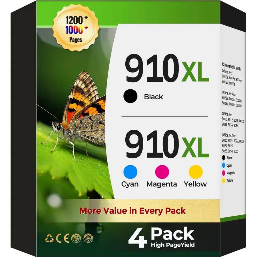 910 910XL Ink Cartridges Compatible for HP 910 XL Ink Cartridge Combo Pack Replacement for HP910XL Ink Work with Officejet Pro 8015 8022 8025 8028 8035 OfficeJet 8015e 8022e 8025e 8028e 8035e, 4 Pack