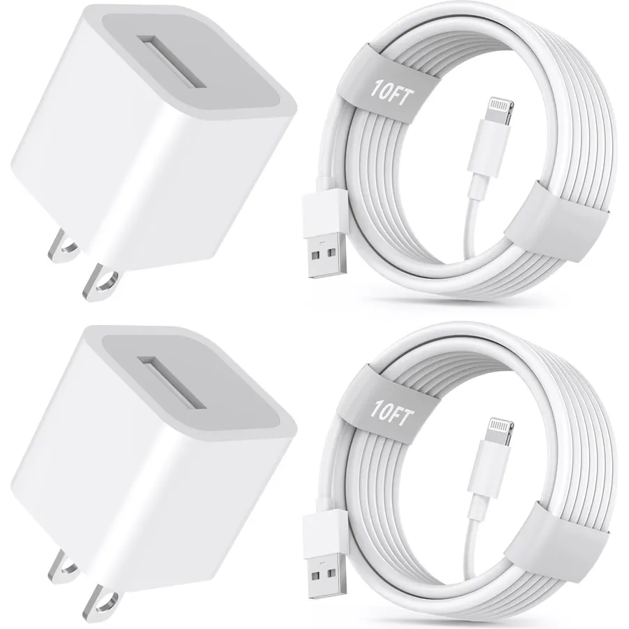 [Apple MFi Certified] iPhone Charger 10FT,2Pack USB Wall Charger Cube Travel Block Adapter Plug with 3M Long USB to Lightning Fast Charging Data Sync Cable Cord for iPhone 14/13/12/11/X/8/7/XR/XS Max