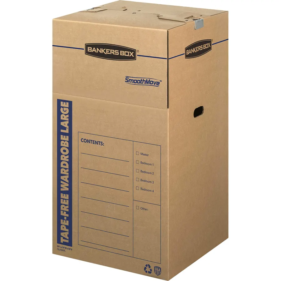 Bankers Box 3-Pack Tall Tape-Free Wardrobe Moving Boxes, 24" x 24" x 40"
