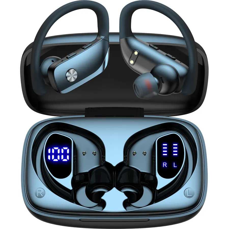 bmani Ear Buds Wireless Earbuds Bluetooth Headphones with 80H Playtime LED Display Case, Over-Ear Hook with Mic, Stereo Sound