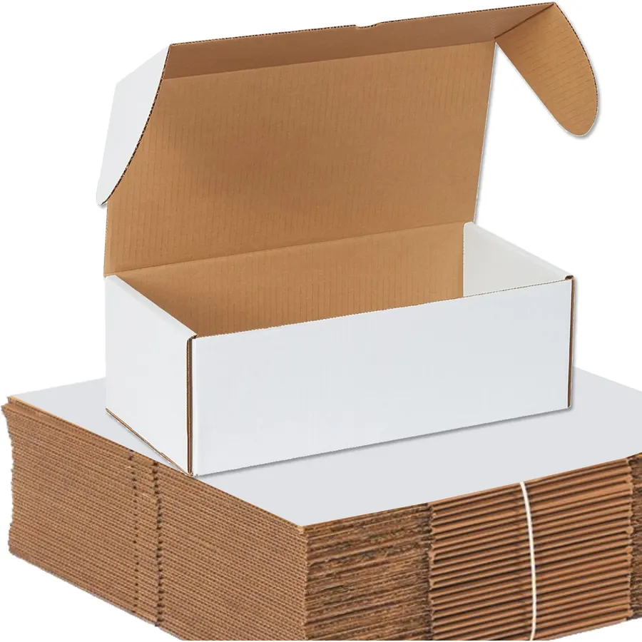 BOX USA 14" Deluxe Shipping Boxes, 14 1/2"L x 7 1/2"W x 5"H, 25-Pack - White Box Mailers for Packaging, Storage, Gifts or Bulk Business Orders