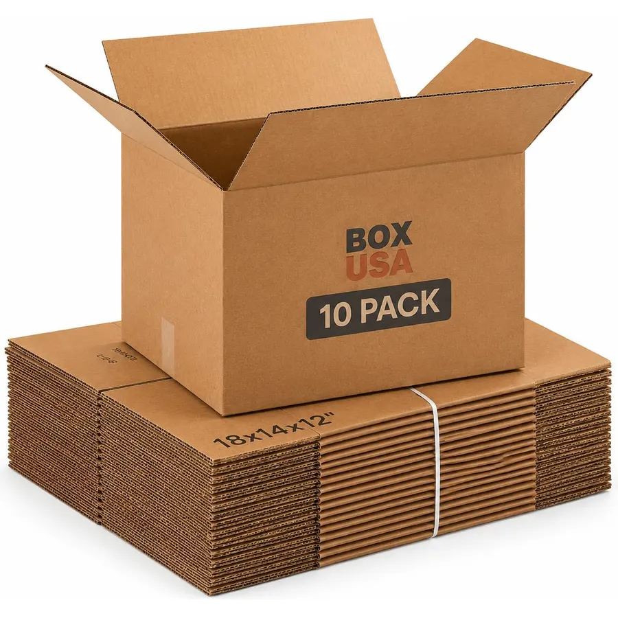 BOX USA Moving Boxes Holds 65lbs, 18"L x 14"W x 12"H (10-Pack) Medium - Corrugated Cardboard Box for Shipping, Mailing, Packing, Packaging and Storage