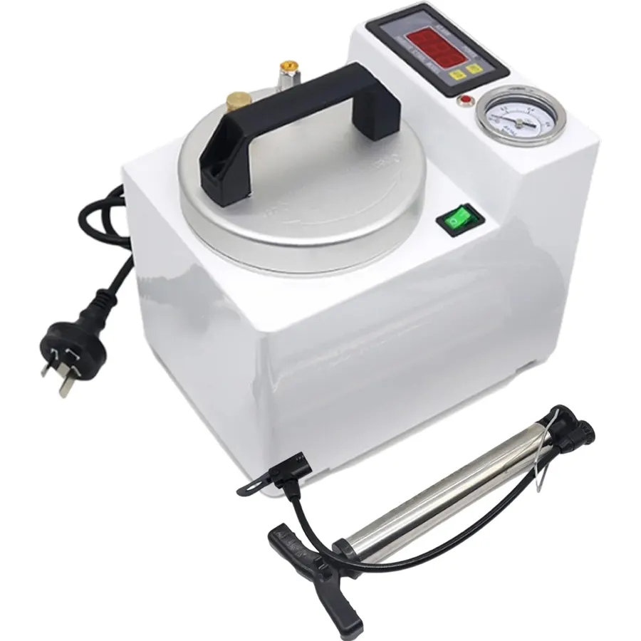 Dental Pressure Polymerizer Machine with Air Pump, Auto Base Cure Chamber 3kg/cm2, 50C Heating for Temporary Teeth & Implant Restoration, Ergonomic Lab Equipment