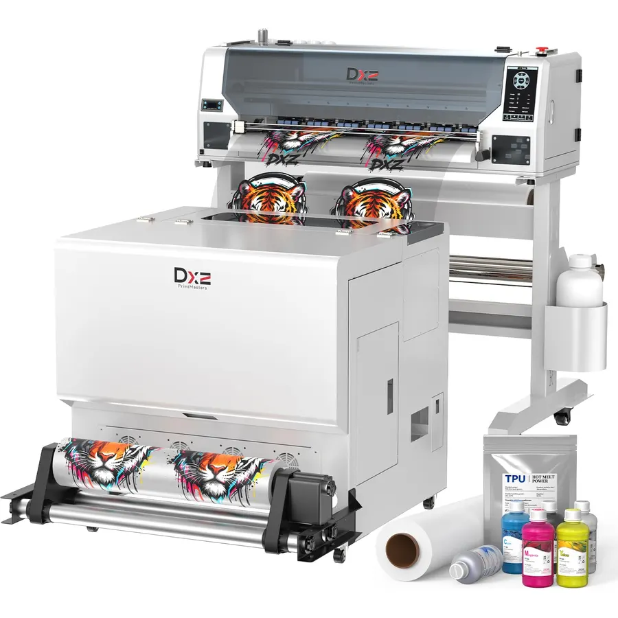 DXZ 24 Inch A1 DTF Printer with Shaker Oven, Dual i3200 Printheads, 5X Faster High-Speed DTF Transfer Machine, White Ink Circulation, Auto Cleaning for T-Shirt & Apparel Printing