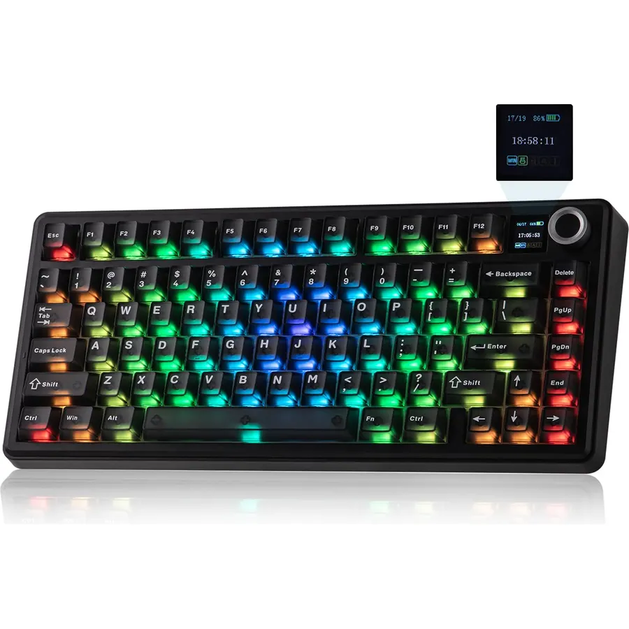 EPOMAKER X Aula F75 MAX Wireless Mechanical Keyboard with TFT Screen and Knob, Gasket Keyboard in 75% Layout, Hot Swappable Gaming Keyboard for PC/Mac/Linux (Matte Black)