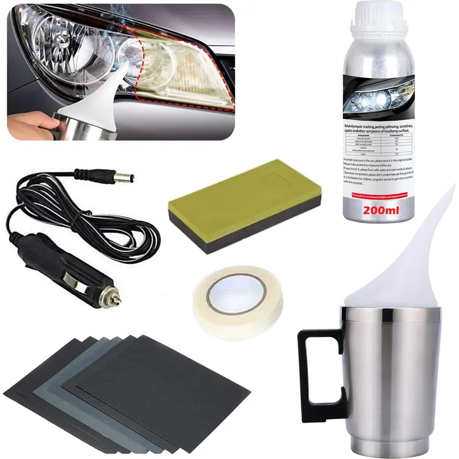 Headlight Restoration Kit with 200ml Repair Liquid