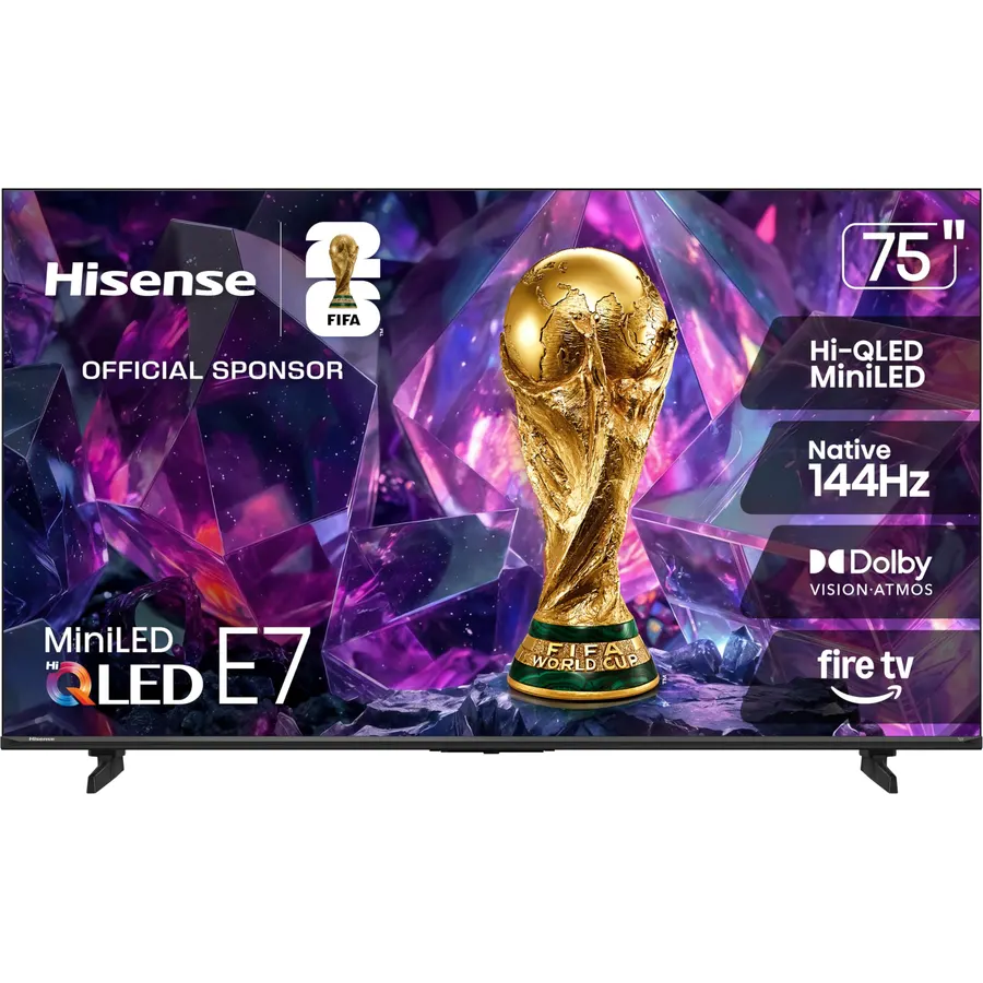 Hisense 75 E7 Cinema Series Hi-QLED Mini-LED 4K UHD Smart Fire TV (75E7SF, 2026 NEW) - Native 144Hz, AI Picture, Dolby Vision IQ Atmos, FALD, HDR10+ Adaptive, MEMC, Alexa+