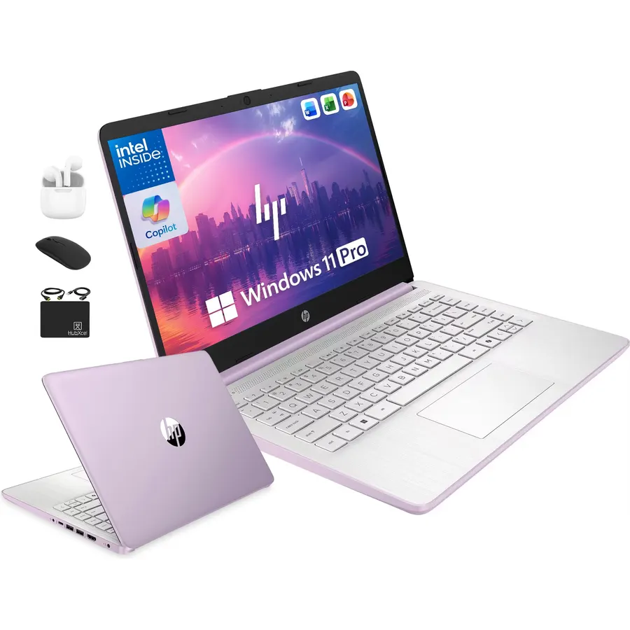 HP 14 Laptop Computer for 2026 Student Business Productivity, MS Office, Win 11 Pro, Copilot AI, Intel 4-Core CPU, 4GB DDR5 RAM, 628GB Storage (128GB UFS+500GB Ext), Wi-Fi 6, Lavender