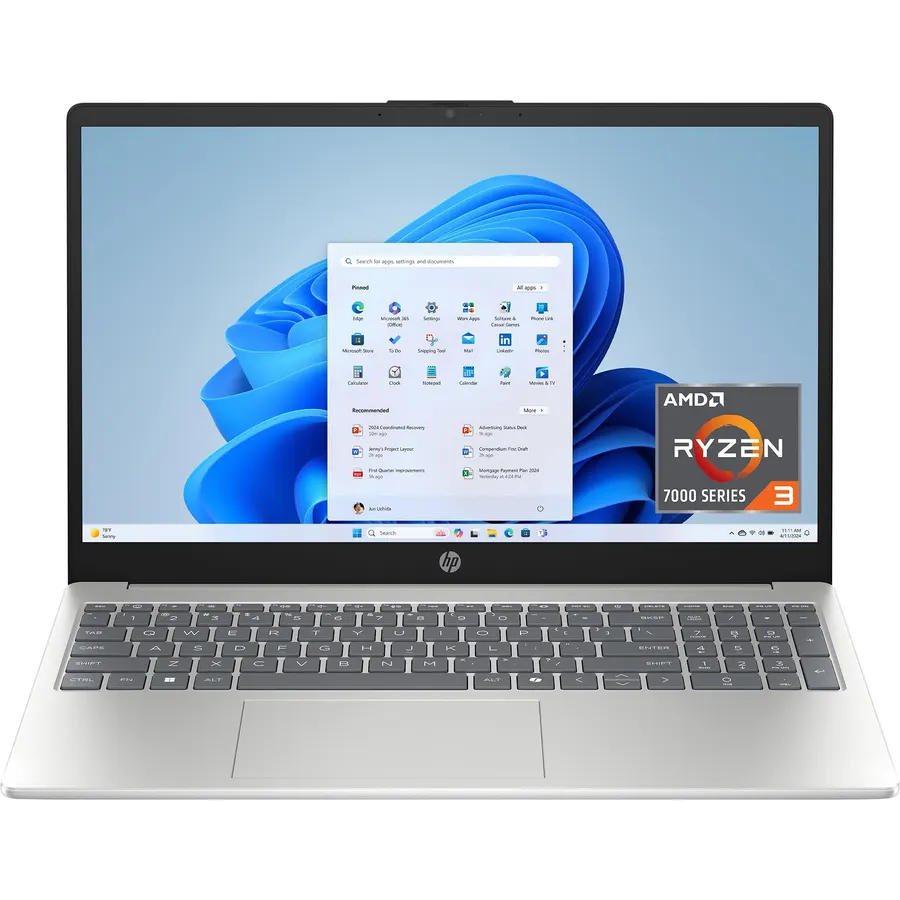 HP 15.6 inch Laptop, HD Touchscreen Display, AMD Ryzen 3 7320U, 8 GB RAM, 256 GB SSD, AMD Radeon Graphics, Windows 11 Home, Natural Silver, 15-fc0399nr