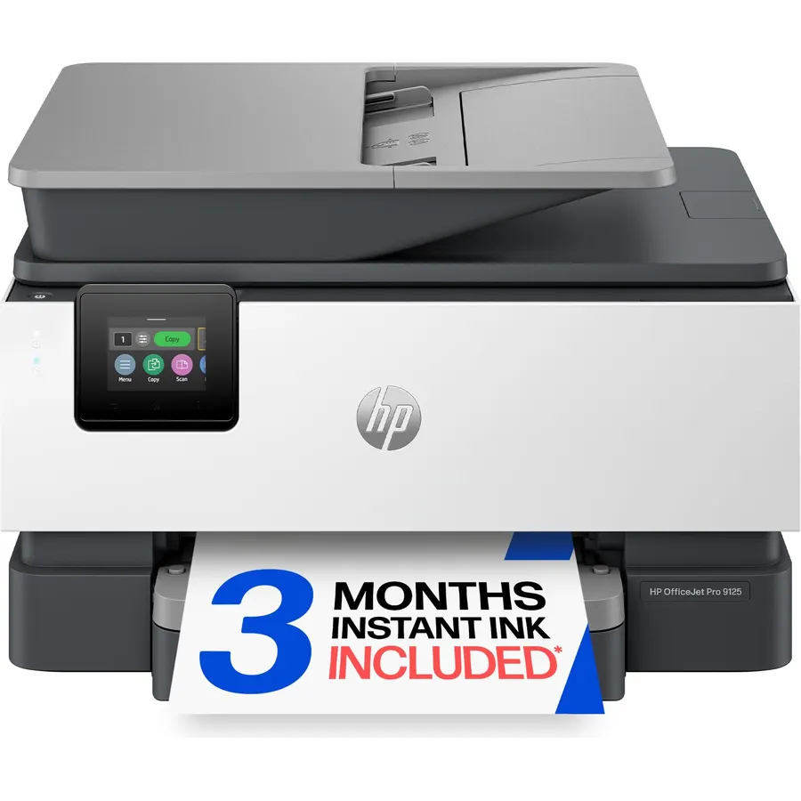 HP OfficeJet Pro 9125 Wireless All-in-One Color Inkjet Printer, Print, Scan, Copy, Fax, ADF, Duplex Print/scan, Best-for-Office, 3 Month Trial of Instant Ink Included, AI-Capable (C2VZ0A)