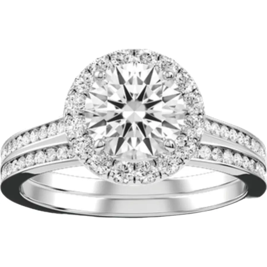 IGI 1-5 CT Round Lab Grown Diamond Channel Halo Bridal Set