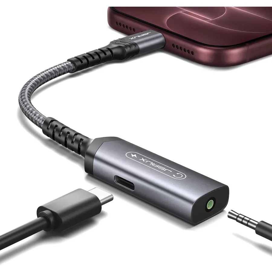 JSAUX USB C Headphone Adapter and Charger, 2-in-1 3.5mm Audio, PD 60W Fast