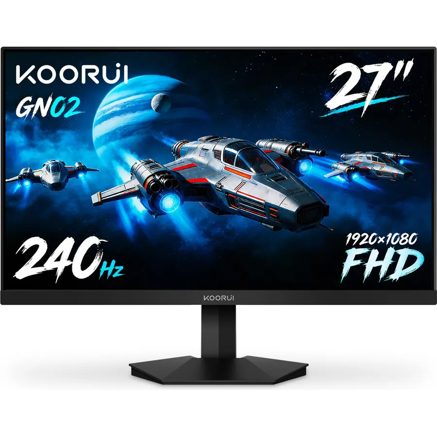 KOORUI 27 Inch FHD 1080p Gaming Monitor 240Hz 1ms, FreeSync Premium, G-SYNC Compatible, 95% DCI-P3, DisplayPort 1.4, HDMI 2.0, VESA Mount, Tilt Adjustable, Black, GN02