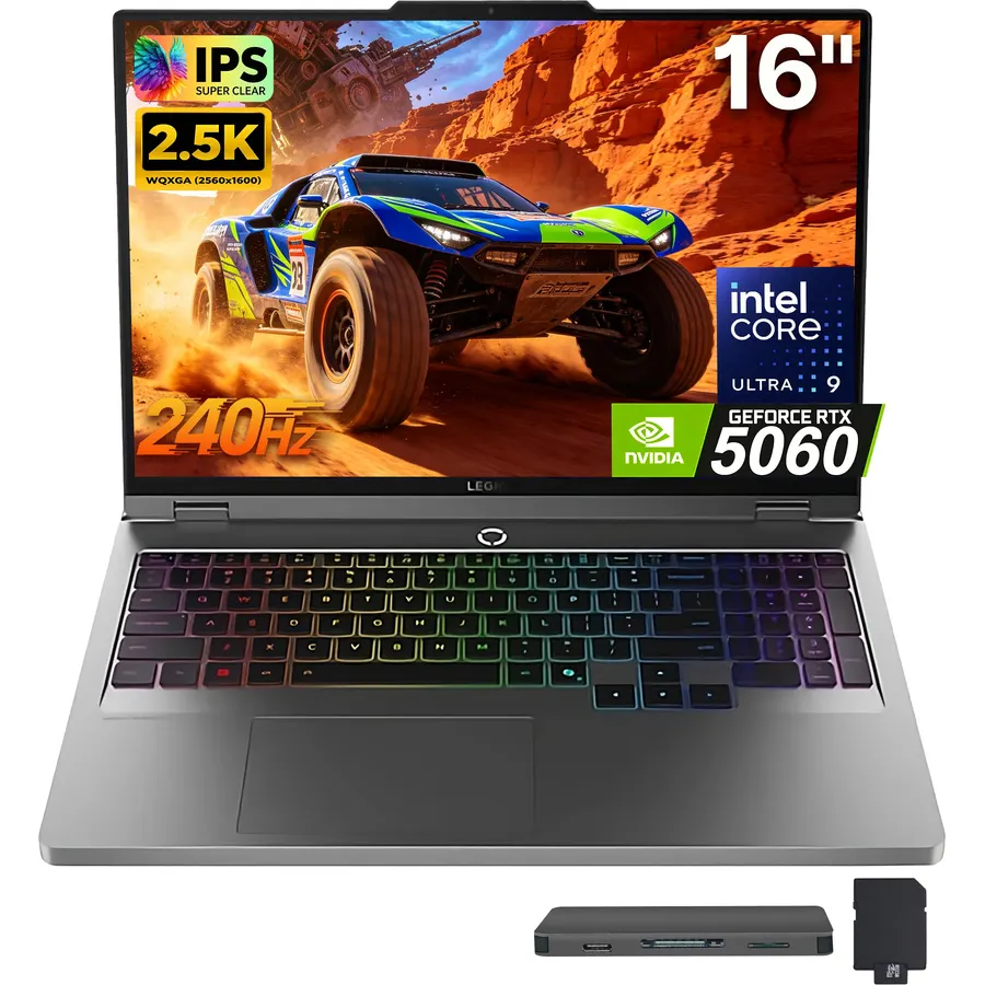 Lenovo Legion 5i 16" WQXGA 240Hz Gaming Laptop, Intel Ultra 9 275HX, 64GB DDR5, 3TB Storage (2TB SSD+1TB Docking Station Set), NVIDIA GeForce RTX 5060, 24-Zone RGB Backlit Keyboard, Win 11, Gray