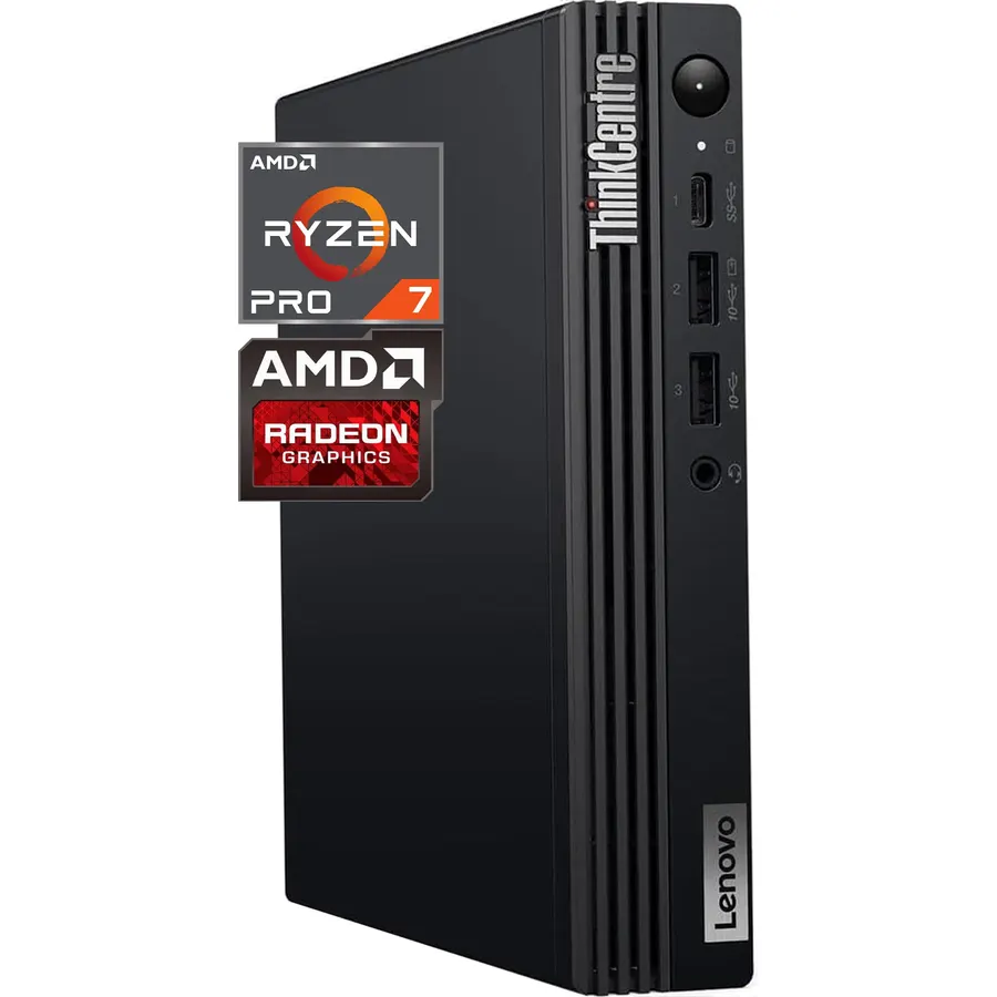 Lenovo ThinkCentre Tiny M75q Gen 5 AMD Ryzen 7 Pro 8700GE, 16GB DDR5, 512GB SSD PCIe, WiFi 6, RJ-45, DisplayPort, HDMI, Wired KB & Mouse, Win 11 Pro, AI Business Desktop, 3 Yr Wty - Black