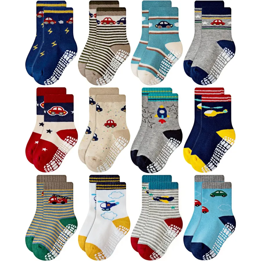 RATIVE Non-Skid Anti-Slip Crew Socks for Toddler Boys
