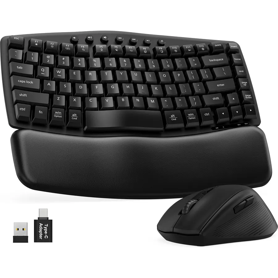 SABLUTE Wireless Ergonomic Keyboard and Mouse Combo, Wave Key Layout, Black