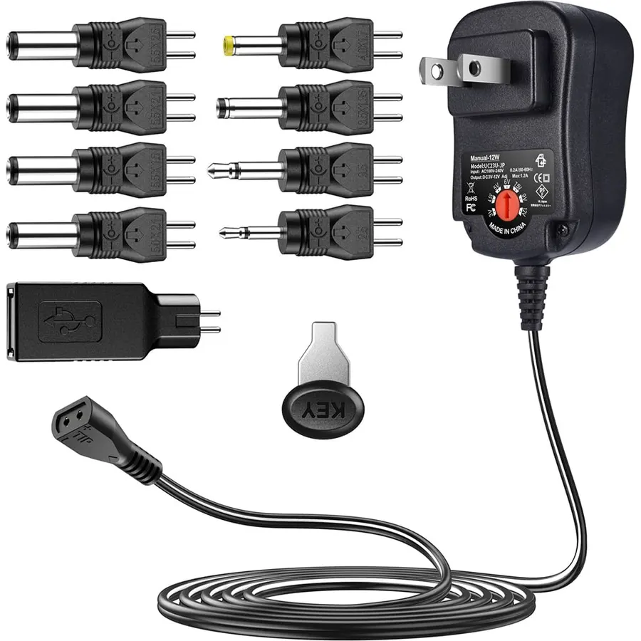 SoulBay 12W Reversible Polarity AC/DC Adapter, 3V-12V 1.2A, 9 Tips