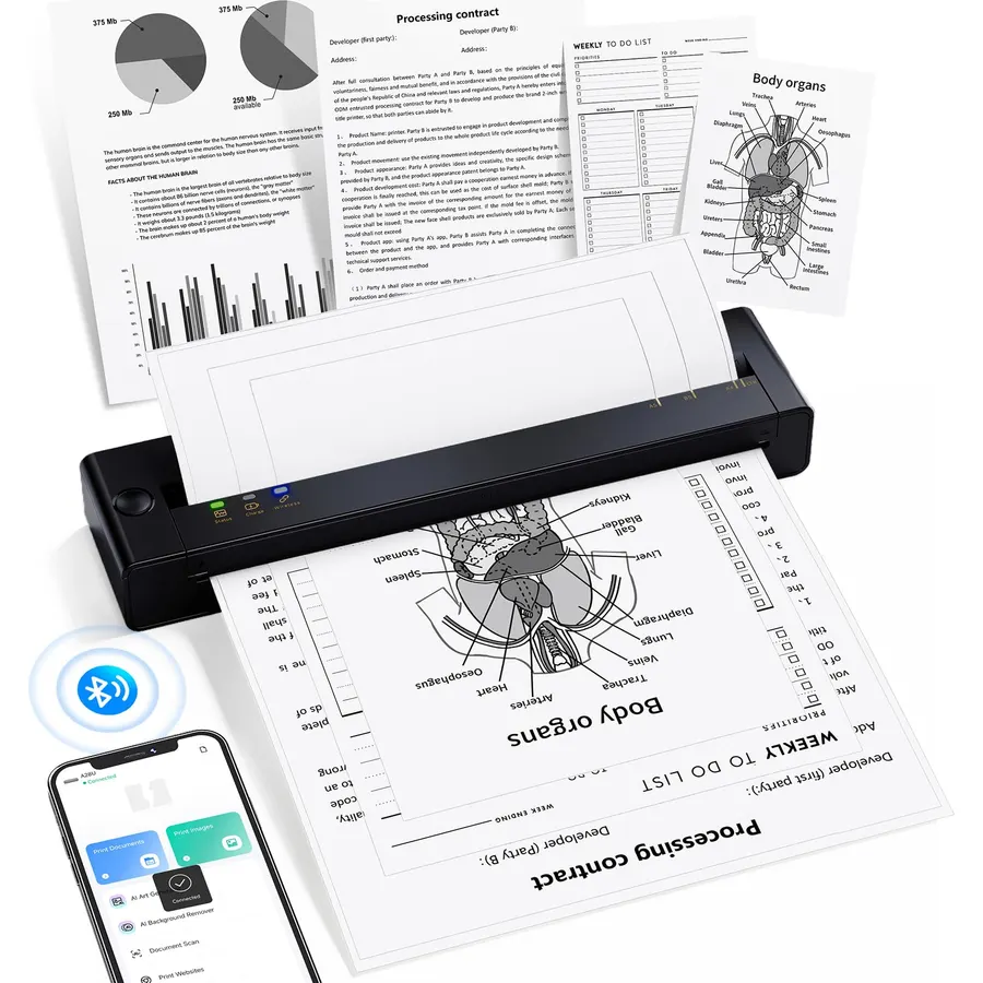 TATTMUSE A28U Portable Printer Wireless Inkless Thermal for Travel 8.5 x 11