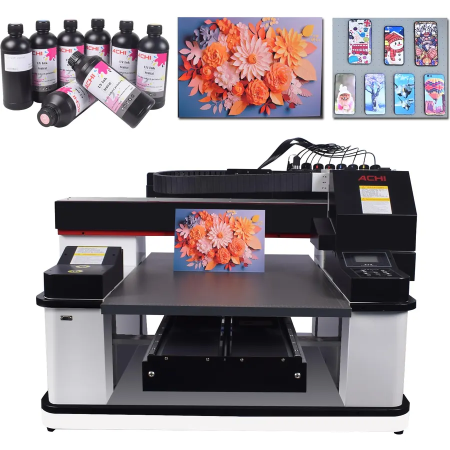 US Stock A1 6090 UV Printer 3pc XP600 12Color Automatic Flatbed + 7 Bottles UV Ink+Varnish + Rotary Printing
