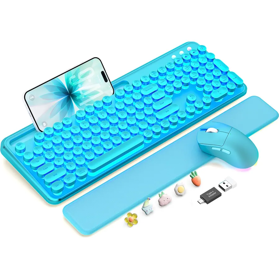 Wireless Keyboard and Mouse, Backlit Typewriter with Magnetic Wrist Rest